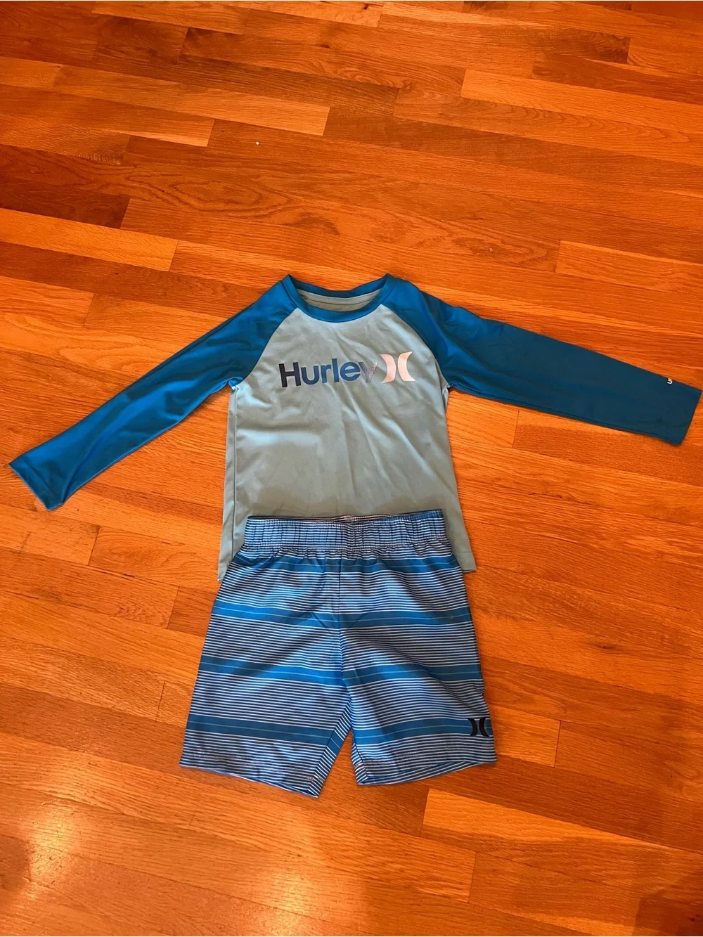 Hurley Boys' Teal & Navy Long-Sleeve Rashguard Swim Set